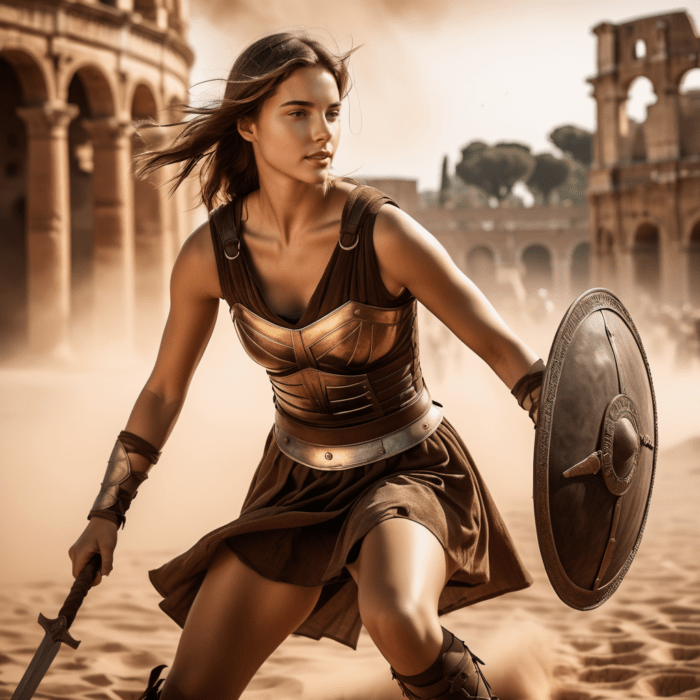Personalisierte Geschenke mit künstlicher Intelligenz: Action-Fime - personalisierte Motive für Frauen mit KI erstellen - Motiv: Gladiatorin l Persönliche Geschenke für Frauen - Persönliche Geschenkideen l KI Fotos generieren und besonderes Geschenk für Filmfans erstellen!