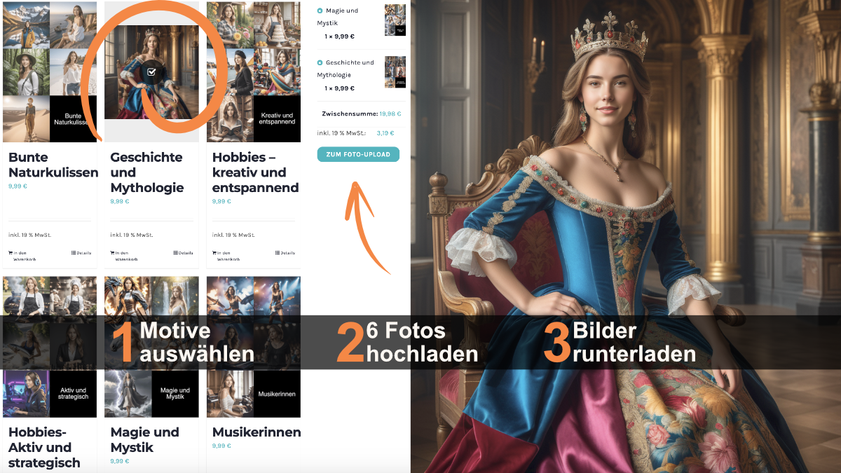 Bestellprozess in 3 Schritten in nur 3 Schritten zu deinem individuellen Geschenk l Ausgefallene Fotogeschenke - Erstelle aus nur 6 Fotos mit künstlicher Intelligenz einzigartige Fotogeschenke, die begeistern! l Personalisierte Fotogeschenke für Weihnachten