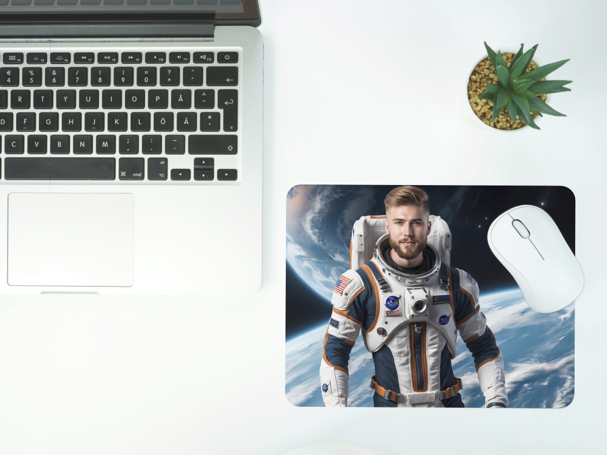 KI-generiertes Motiv Astronaut auf Mousepad Artikel selbst gestalten mit KI als personalisiertes Geschenk für Männer