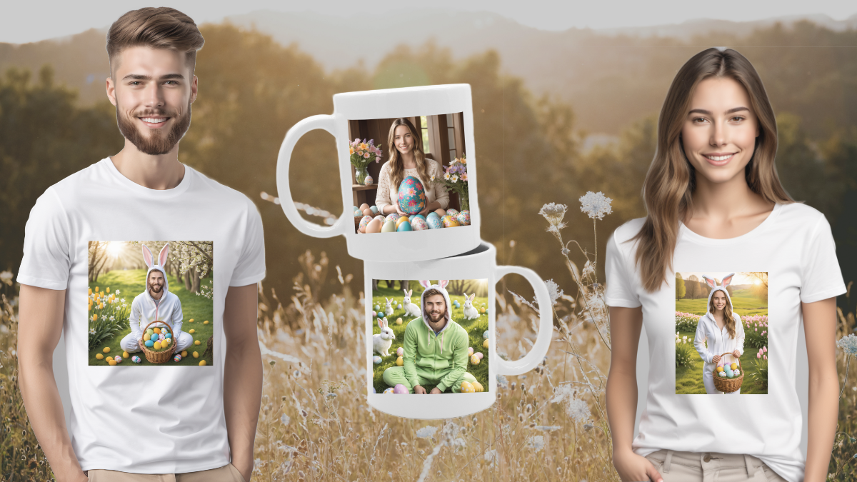 Personalisierte Ostergeschenke mit KI: Ostermotive für Männer und Frauen mit KI erstellen l Einzigartige Geschenkideen und besondere Geschenke für Männer und Frauen, passend zu Ostern! Ob personalisierte T-Shirts oder selbst gestaltete Tassen - mit unseren Motiven erhältst du das perfekte Ostergeschenk.